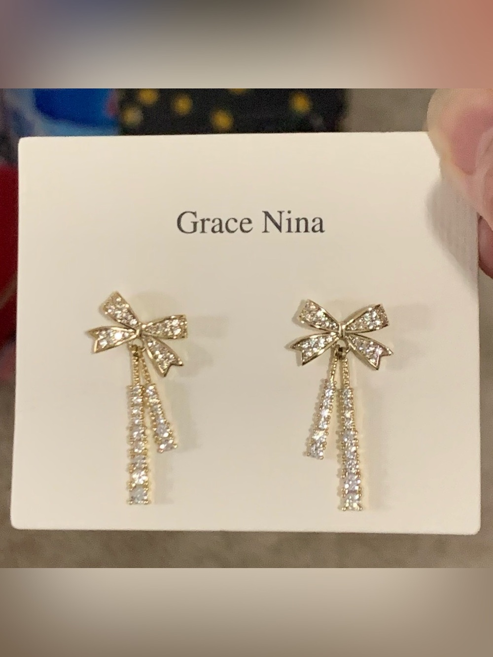 Gold Bow Crystal Drop Earrings - Gold